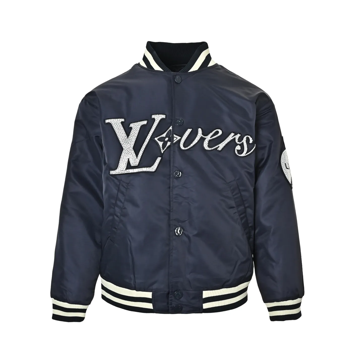 Louis Vuitton/Louis Vuitton rhinestone embroidered quilted baseball jersey